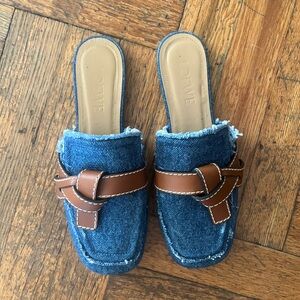Loewe Blue Denim and Brown Leather Mules